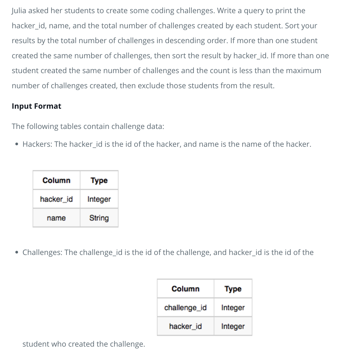  [MySQL/HackerRank]  Challenges 문제 풀이