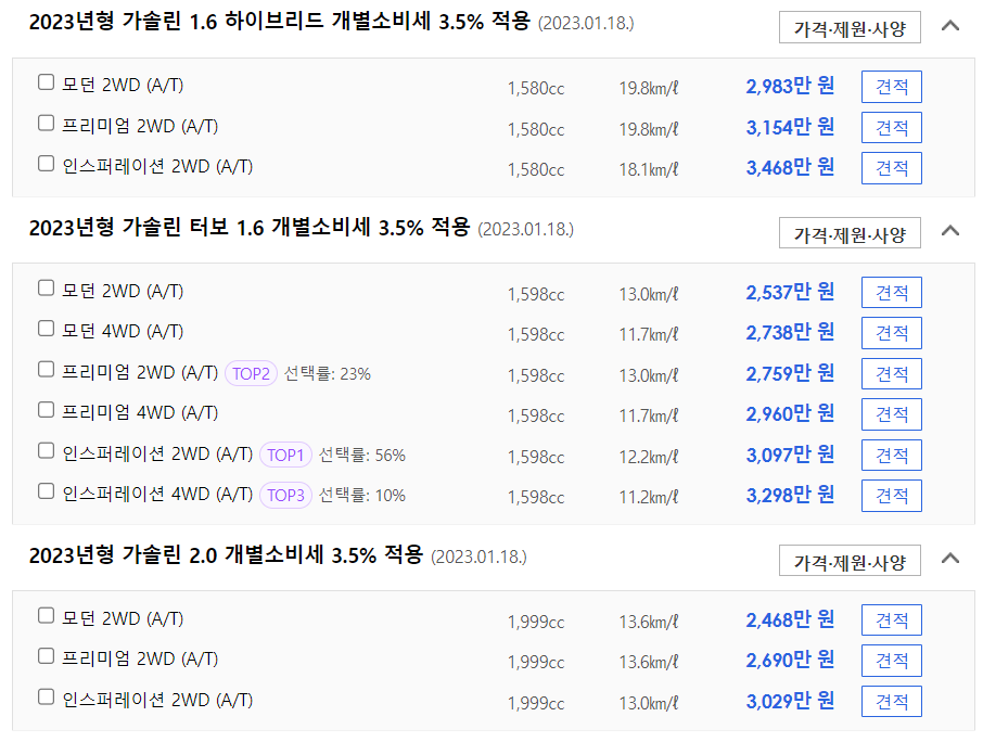 2023년형 디 올 뉴 코나 신차 가격