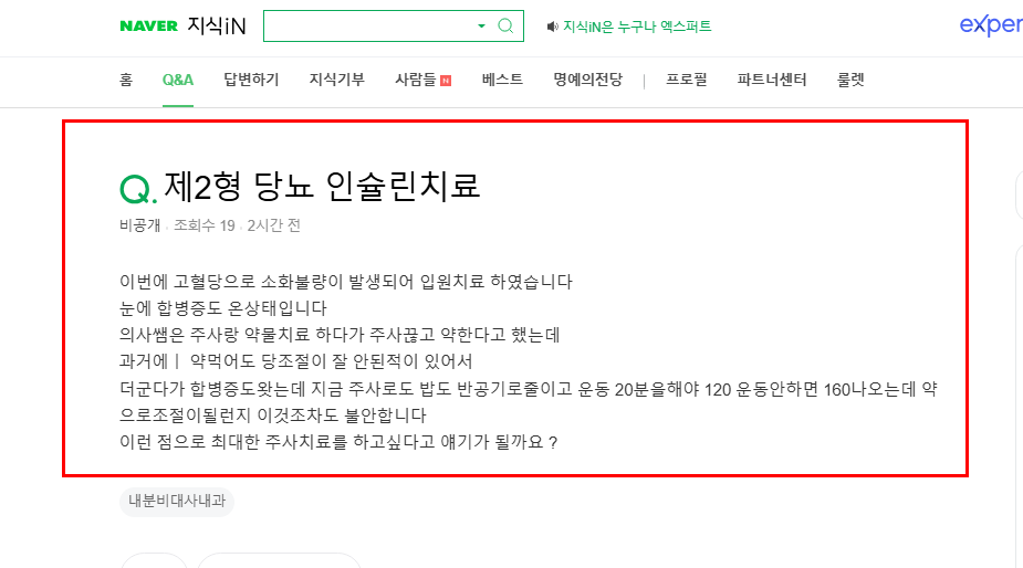2형 당뇨 인슐린 치료 질문