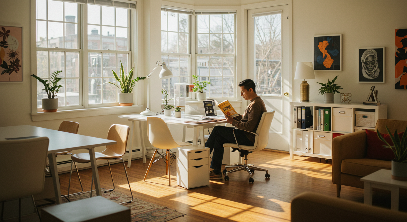 bright-office-space-with-person-reading-book