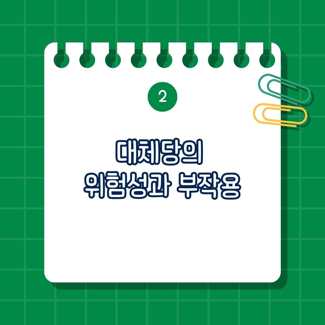 대체당(Artificial and Natural Sweeteners) 위험성과 부작용, 신경계 및 뇌 건강, 암 위험, 소화기 문제, 혈당 및 대사 이상, 소화 장애, 당 대사 및 인슐린 반응 변화