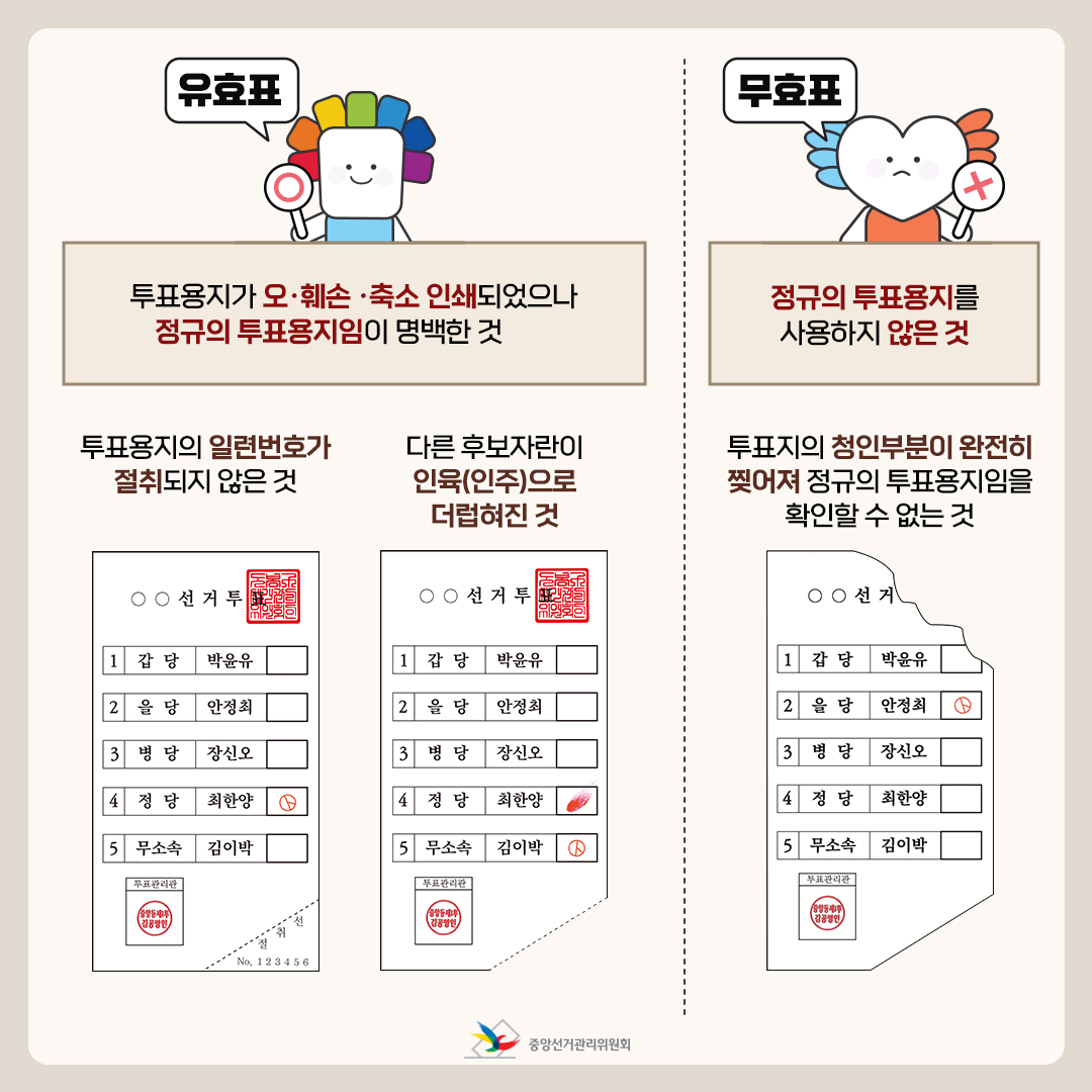 정규의 투표용지를 사용하지 않으면 무효