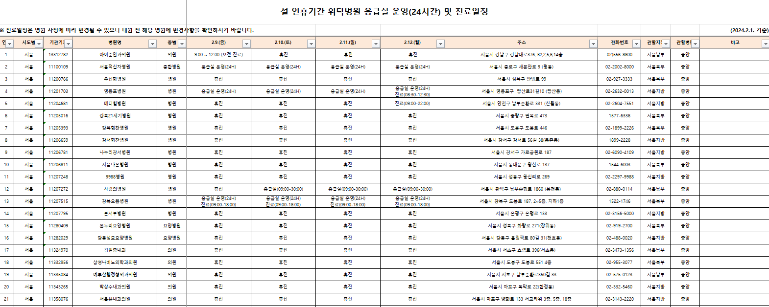 2024년 국가유공자 설연휴 병원 명단 다운로드