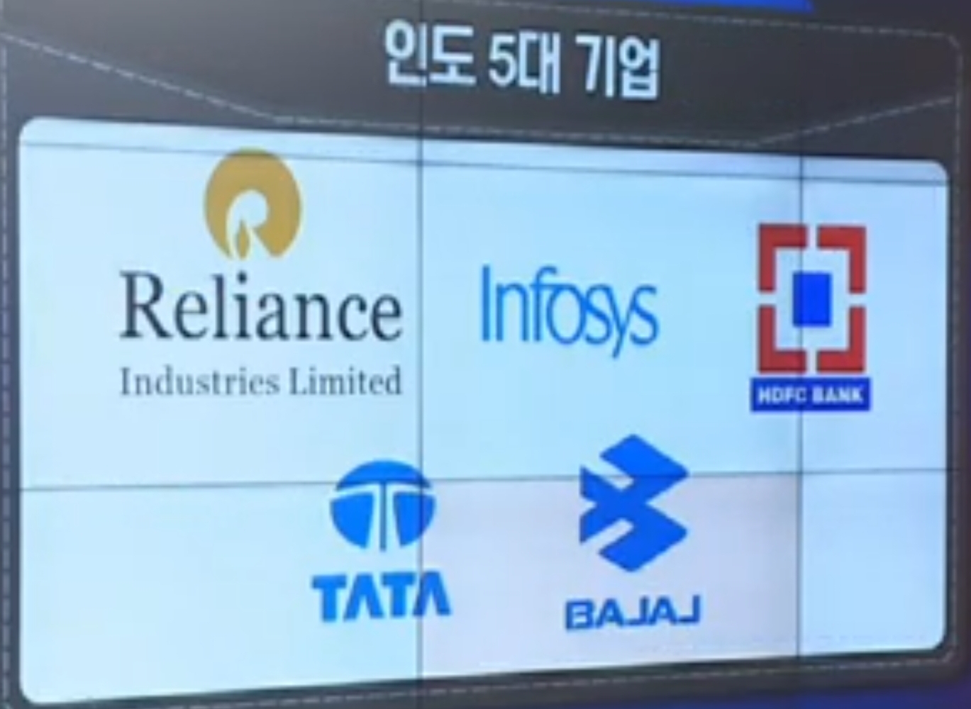 Reliance, Infosys, HDFD은행, TATA그룹, BAJAJ그룹 5개 그룹