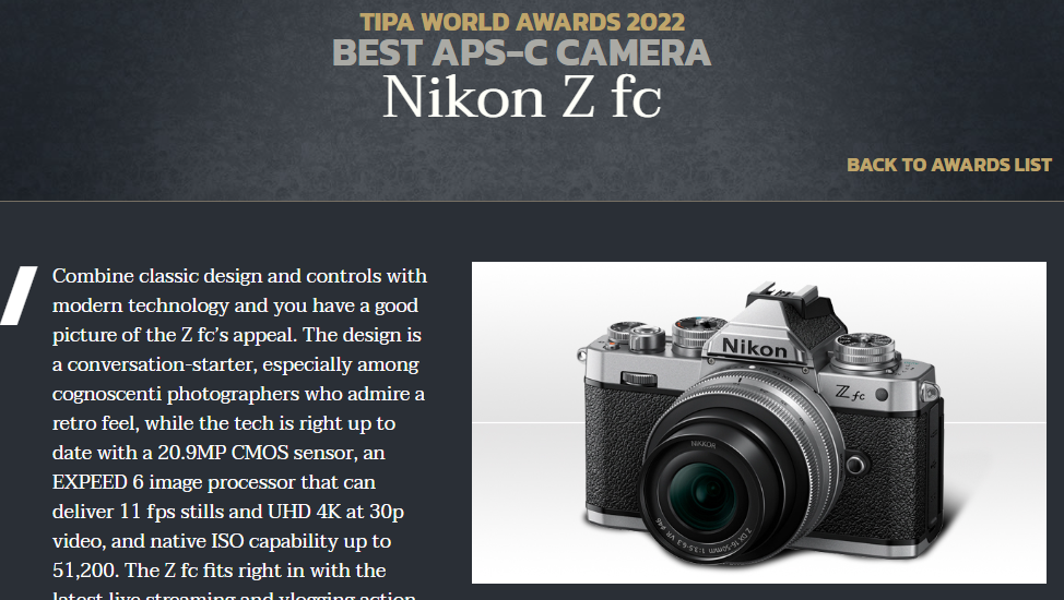 2022년 TIPA가 선정한 올해의 카메라들