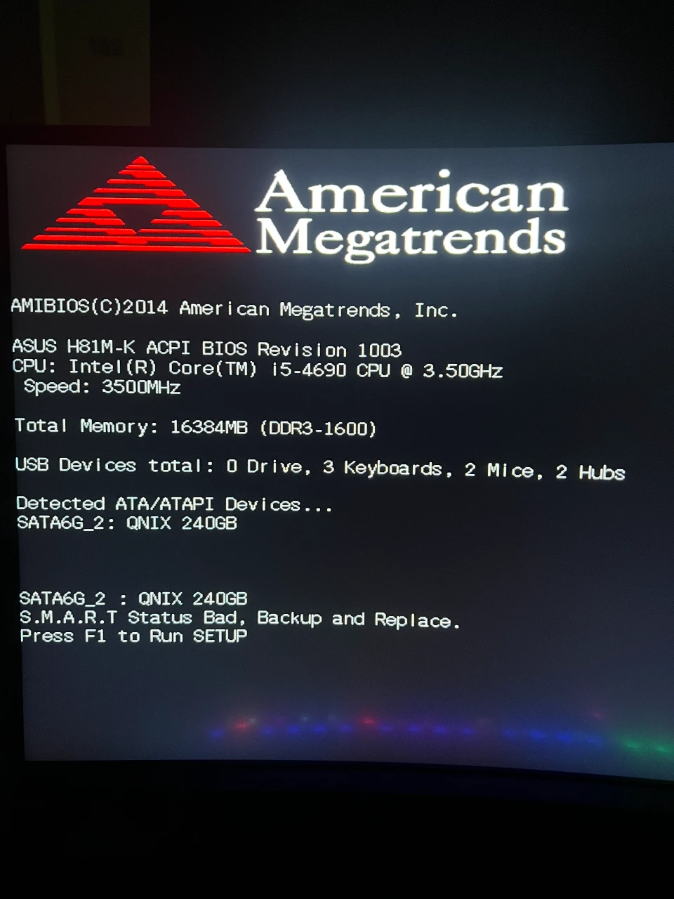 American Megatrends S.M.A.R.T Status Bad
