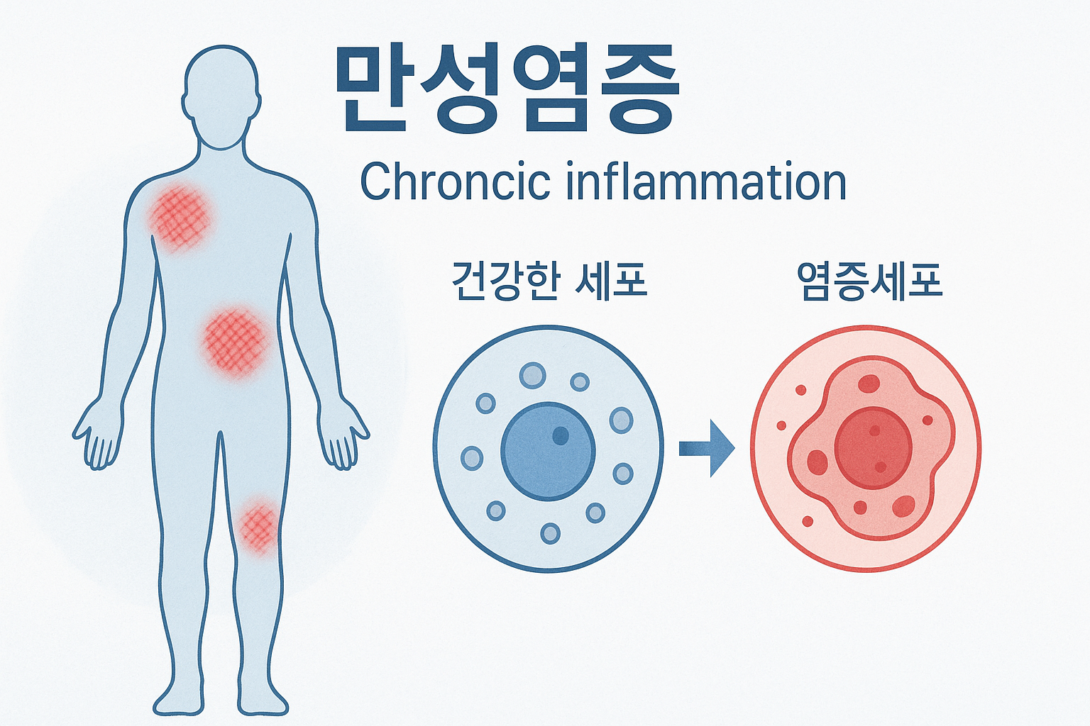 몸속 만성염증 부위와 건강한 세포·염증 세포 비교