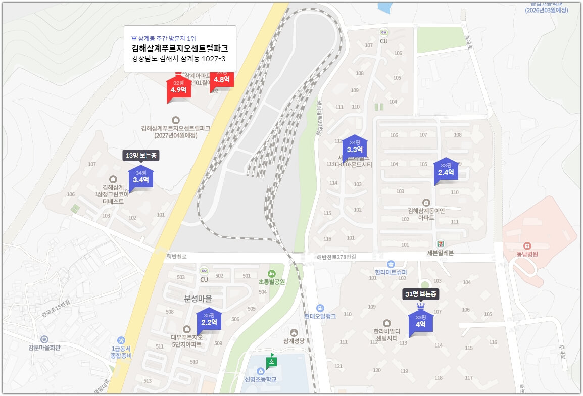 김해 삼계 푸르지오 센트럴파크 주변 아파트 가격