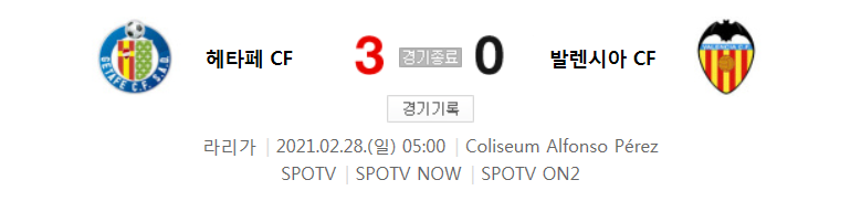  라리가 / 2021년 2월 28일 경기 - 헤타페(3) VS 발렌시아(0) 축구 하이라이트