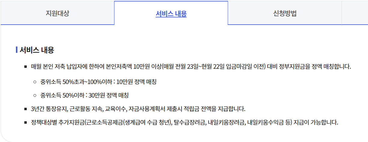 2025 청년 내일저축계좌 신청 방법 대상 조건 지급 금액 유효기간 총정리
