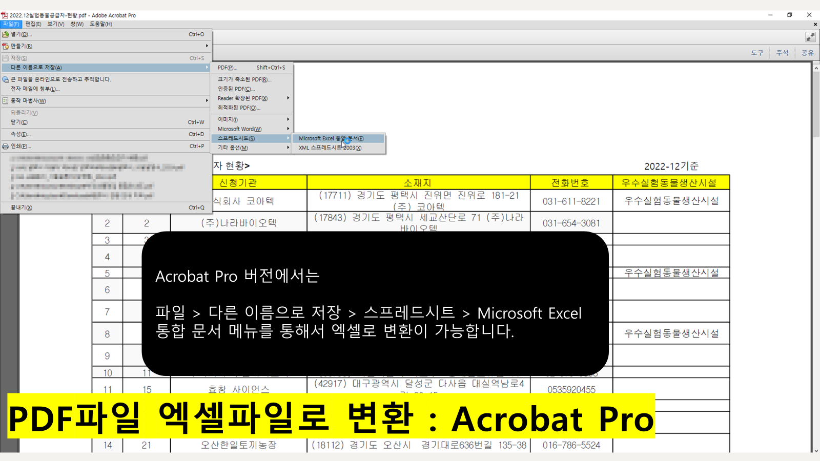 Acrobat Pro에서 엑셀 변환 방법