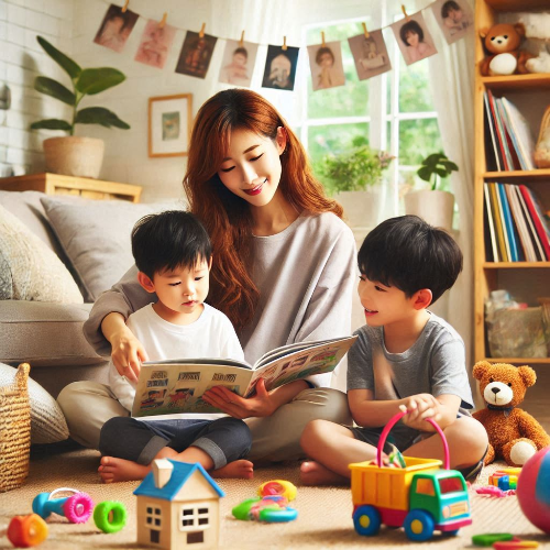 아이돌봄서비스를 받고 있는 아이들과 돌봄교사