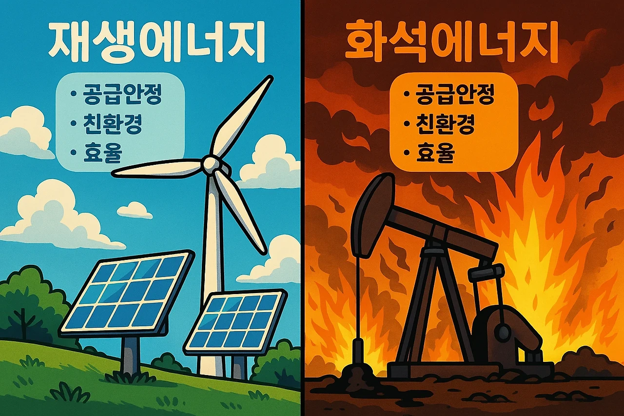 재생 에너지 vs 화석 에너지 관련 이미지