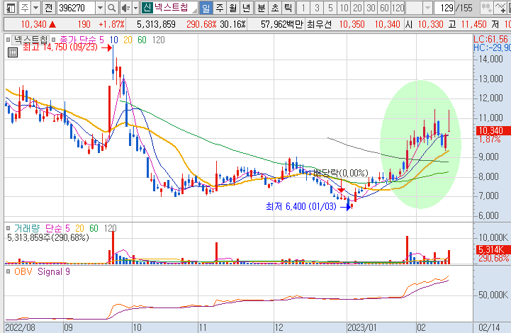 넥스트칩 - 주가 흐름도