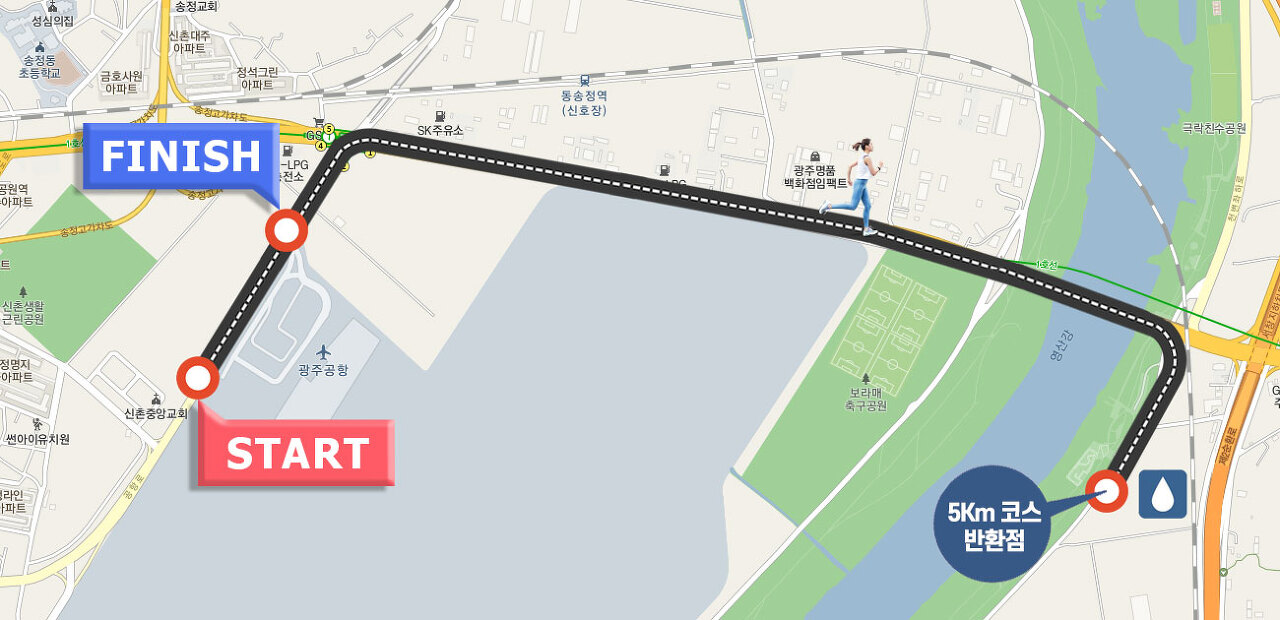 제12회 광주 평화통일 마라톤대회 5km 코스 지도
