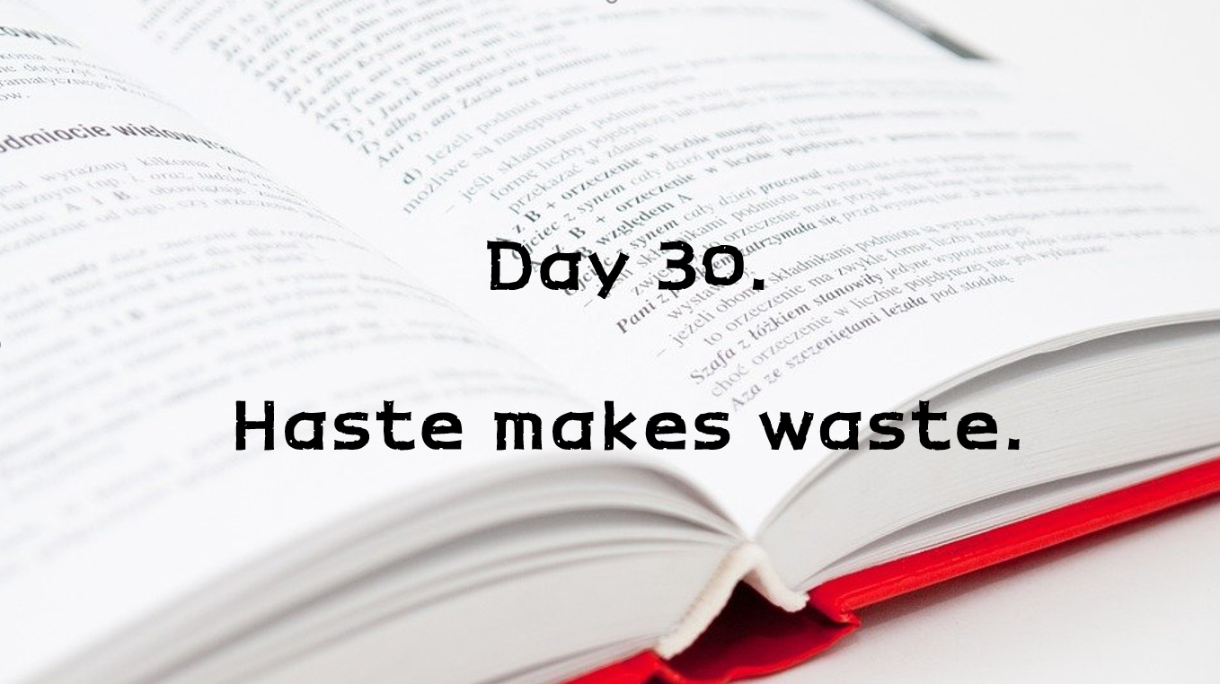  Day 30. Haste makes waste.