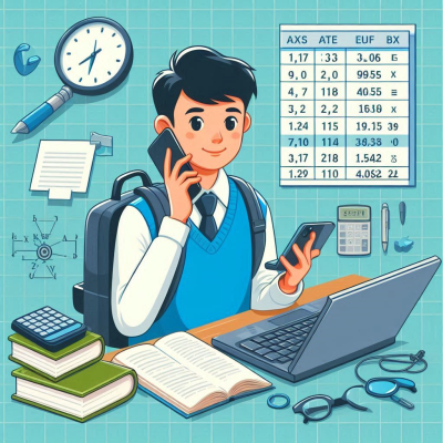 전화를 받으며 책과 노트를 정리하는 남자 학생.