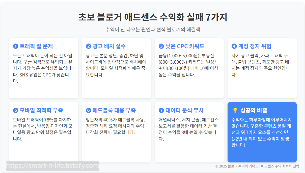초보 블로거가 가장 많이 실수하는 애드센스 수익화 실패 유형 7가지 - 7. 데이터 분석 없이 감으로 운영하기 📊 블로그 애드센스 수익 없는 이유
