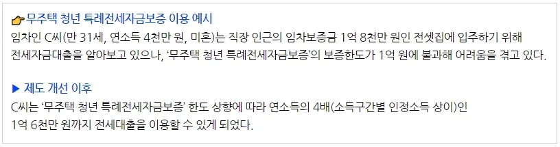 무주택 청년 특례전세 이용 예시