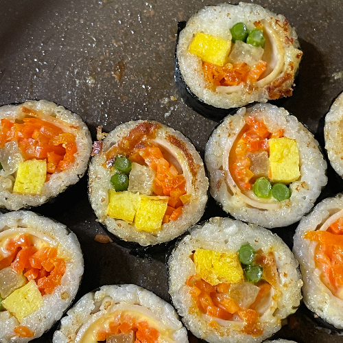 곤약현미김밥 치즈맛 후라이팬 조리