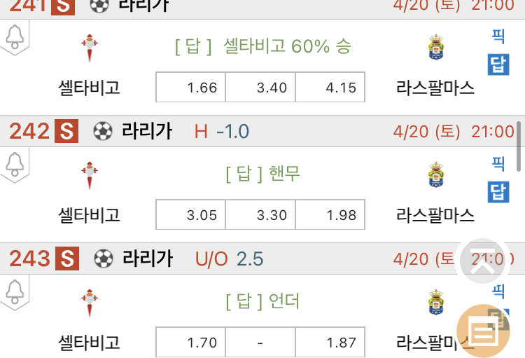  [진짜총판] 4월20일 셀타비고 VS 라스팔마스 해외축구분석