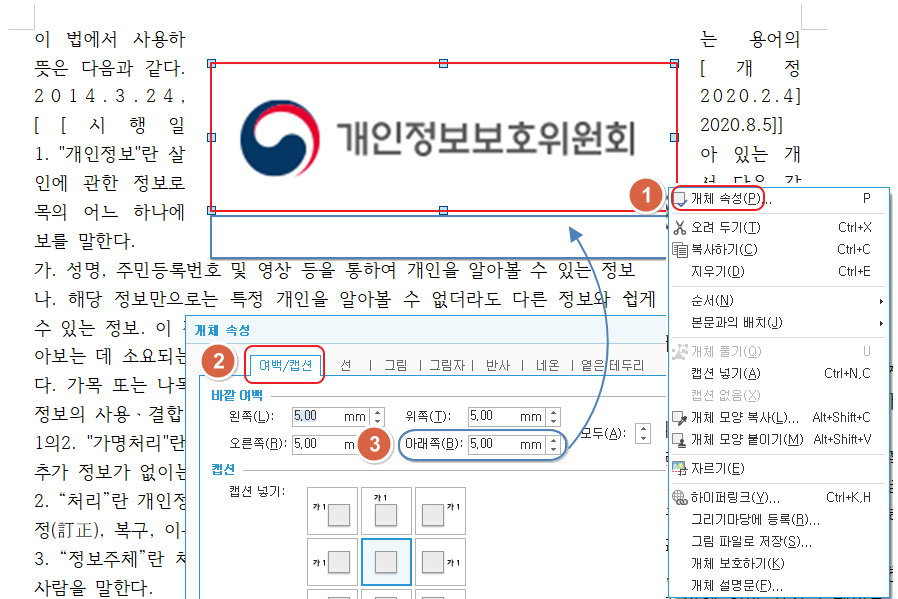  한글 문서에 원하는 위치에 이미지 넣기
