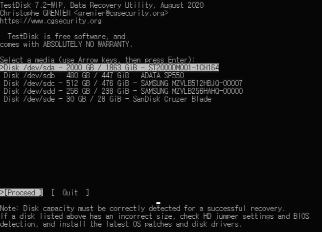 검색된 파티션 디스크 목록