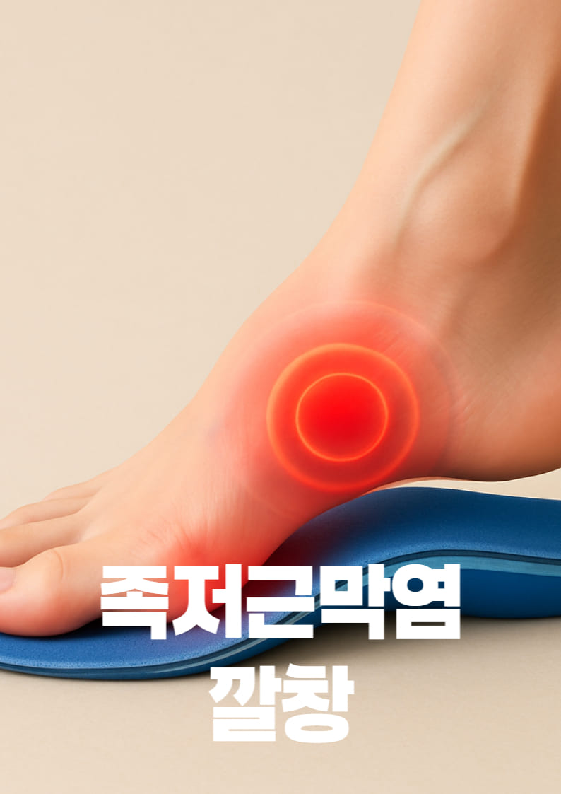 공유하기
밝은-베이지색-배경-위에-파란색-족저근막염-깔창을-밟고-있는-오른쪽-맨발의-근접-이미지로-발뒤꿈치와-아치-부분에-붉은색-통증-그래픽이-표시되어-있고-피부가-하얀-발의-곡선과-깔끔한-조합이-미니멀하고-전문적인-느낌을-줌