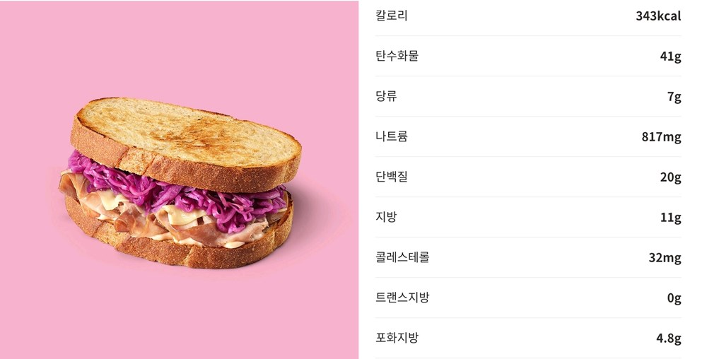 스타벅스-파스트라미햄&치즈샌드위치-이미지와-영양성분표