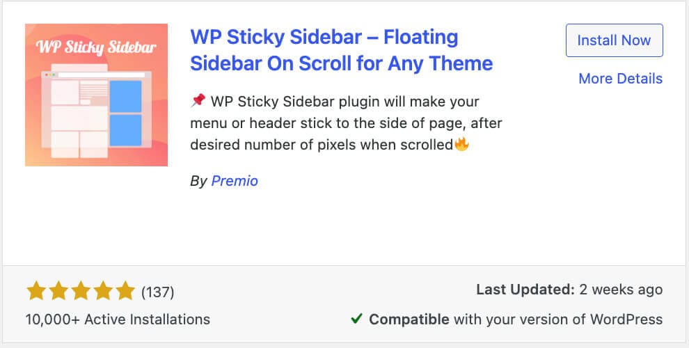 WP Sticky Sidebar 플러그인