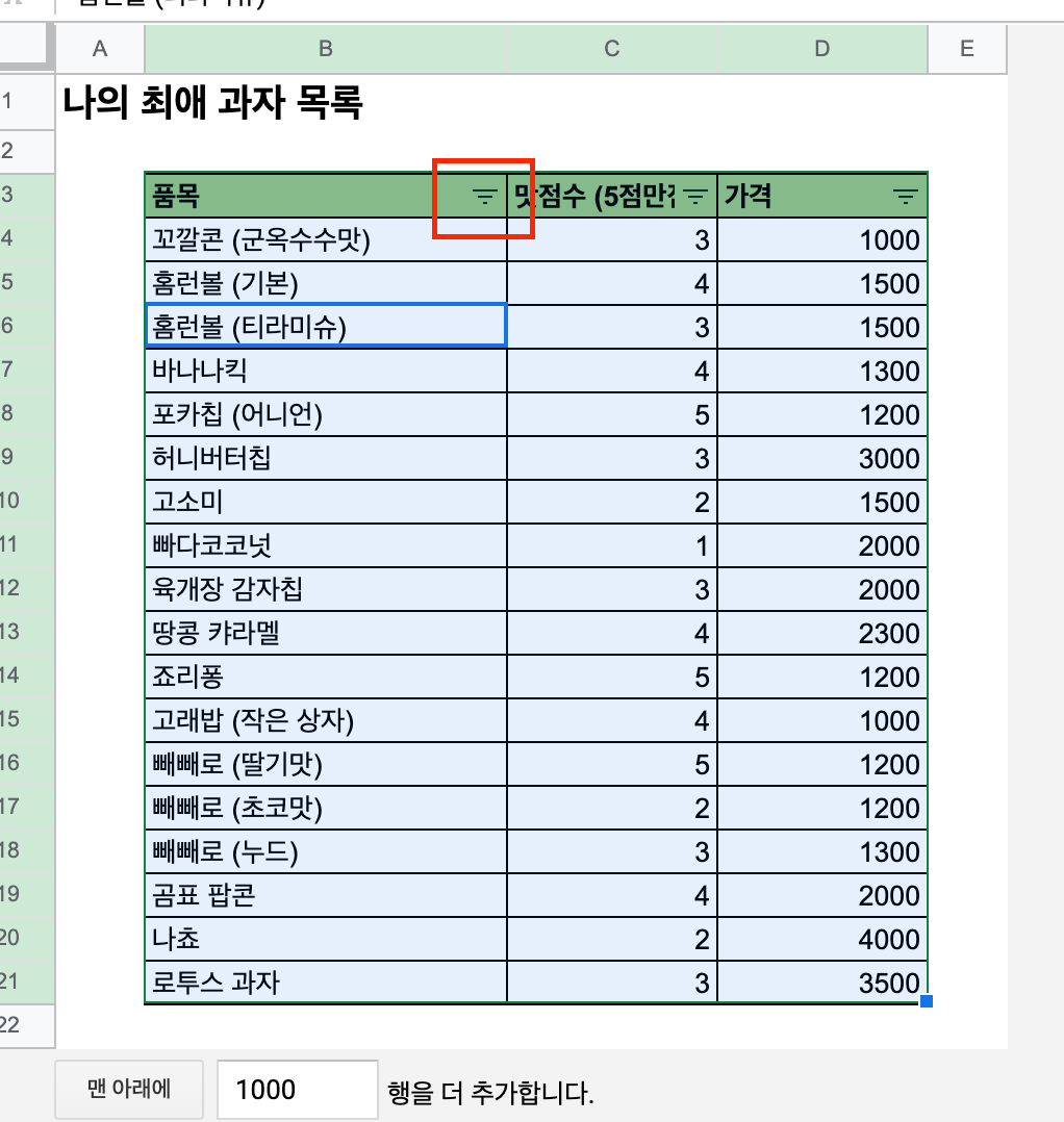 [기초] 구글 스프레드 시트 필터 걸기 - 필터가 잘 안걸렸다면?