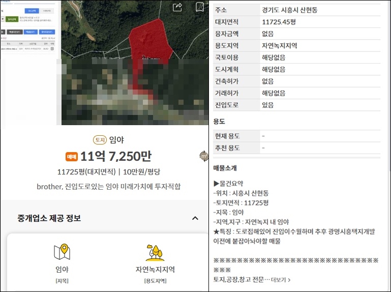 경기도 시흥시 토지 임야 땅 매매 매물 부동산 시세조회 집값 땅값