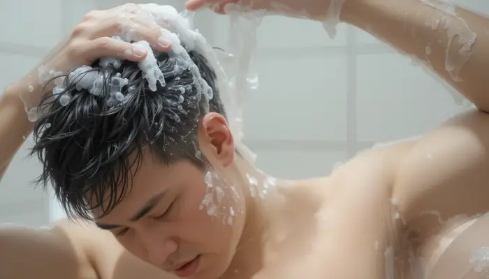 두피를 꼼꼼히 세정하는 한국인 남성