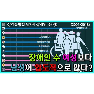  남성과 여성 장애인수의 차이는 얼마나 날까? (장애유형별 장애인 수 통계 2001년~)