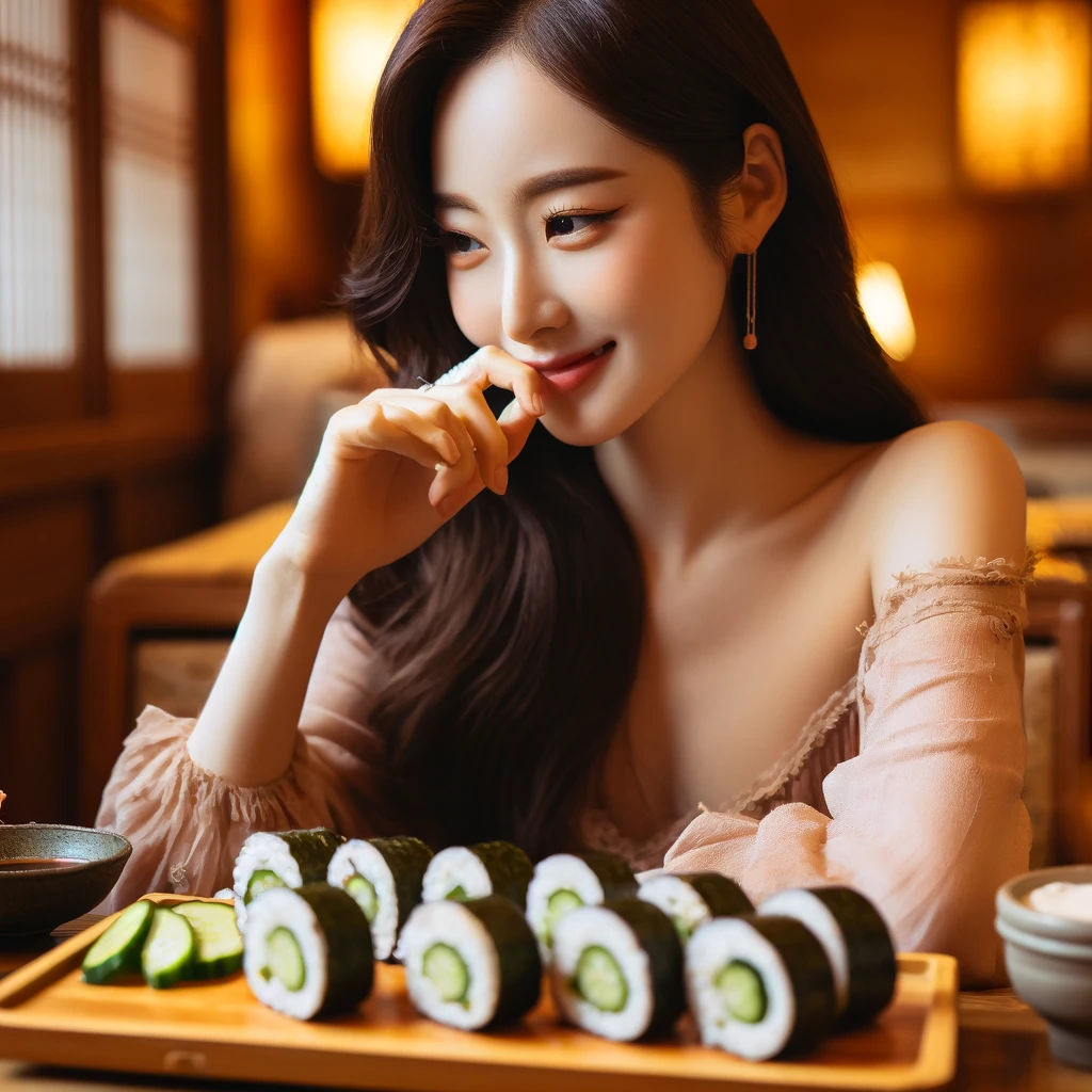 최화정 오이김밥을 먹는 여성