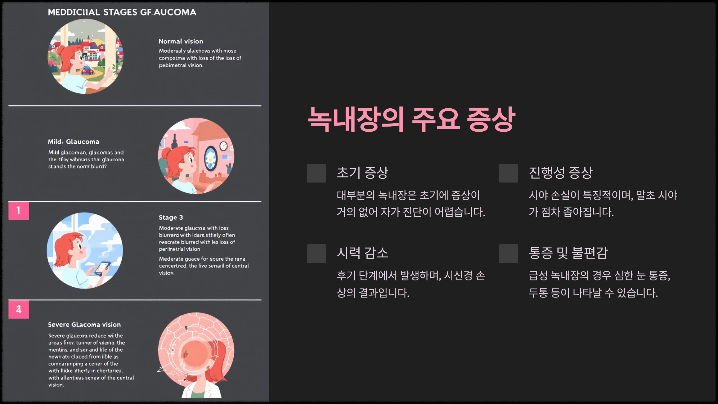 녹내장의 초기 증상 중 시력 감소도 있나요?