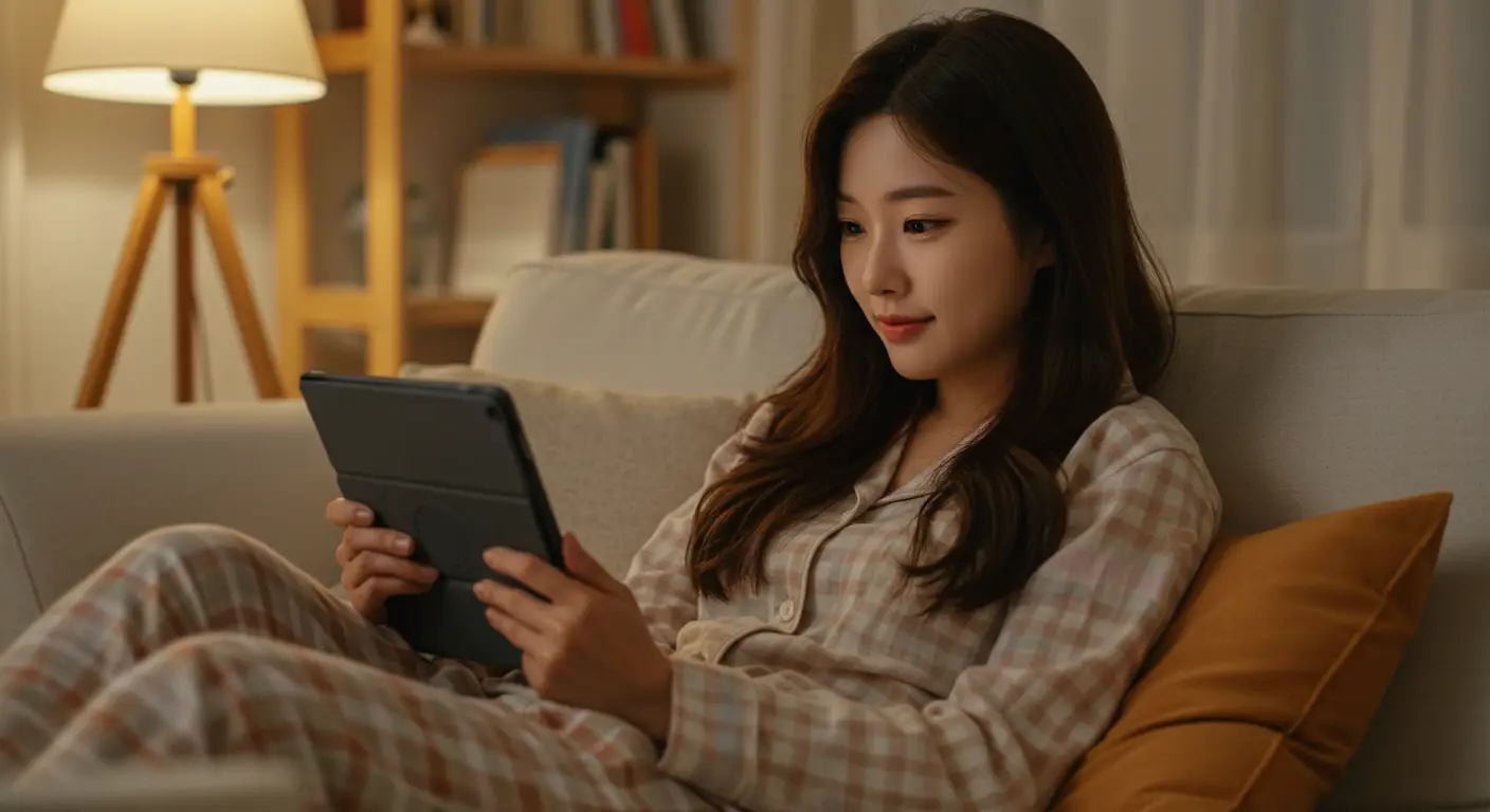 OTT 드라마를 시청하는 여성