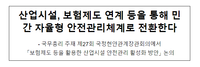  산업시설, 보험제도 연계 등을 통해 민간 자율형 안전관리체계로 전환한다