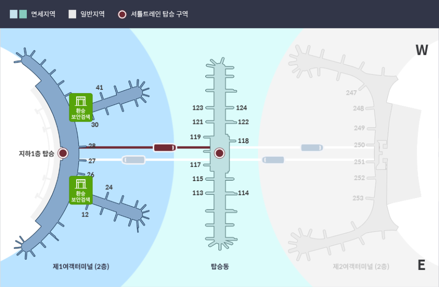 제1여객터미널 ▶탑승동 환승지도