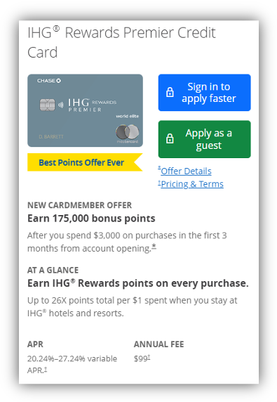 IHG&reg; Rewards Premier Credit Card