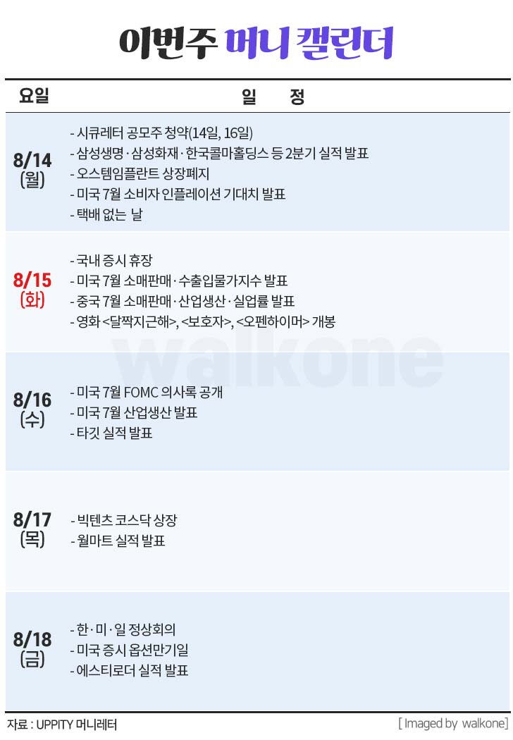 8월 셋째 주 머니 캘린더