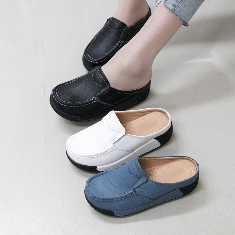  소가죽 통굽 5.5cm 백오픈 블로퍼 슬리퍼
