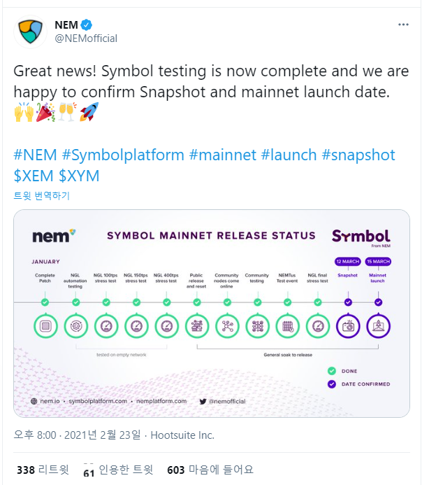 넴(XEM)심볼 스냅샷과 메인넷 일정 넴(Xem)심볼 스냅샷과 메인넷 일정