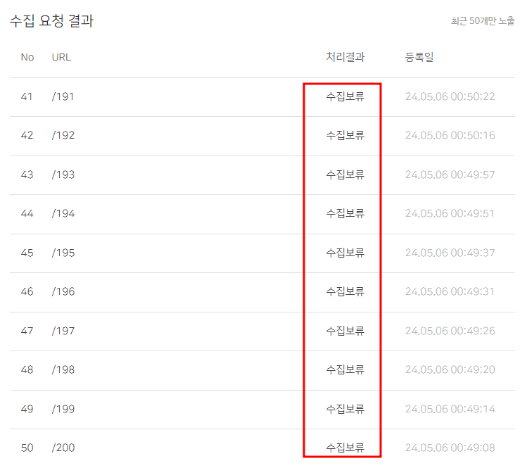 네이버 서치어드바이저 수집보류