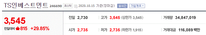  [상한가 종목] TS인베스트먼트