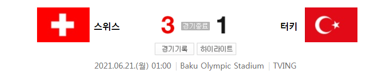  스위스 대 터키 경기 (2020 유로 A조 하이라이트)