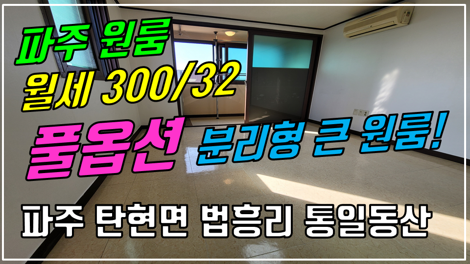  파주 탄현면 법흥리원룸/통일동산원룸/신세계첼시아울렛원룸/파주영어마을원룸/헤이리원룸 월세 300/32만 개방감 좋고 햇빛 잘드는 남향집 주방분리형 풀옵션 넓은 원룸
