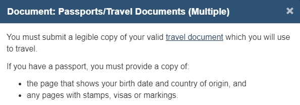 캐나다 영주권 업로드서류들 중 여권과 여행기록 문서 지시사항입니다
