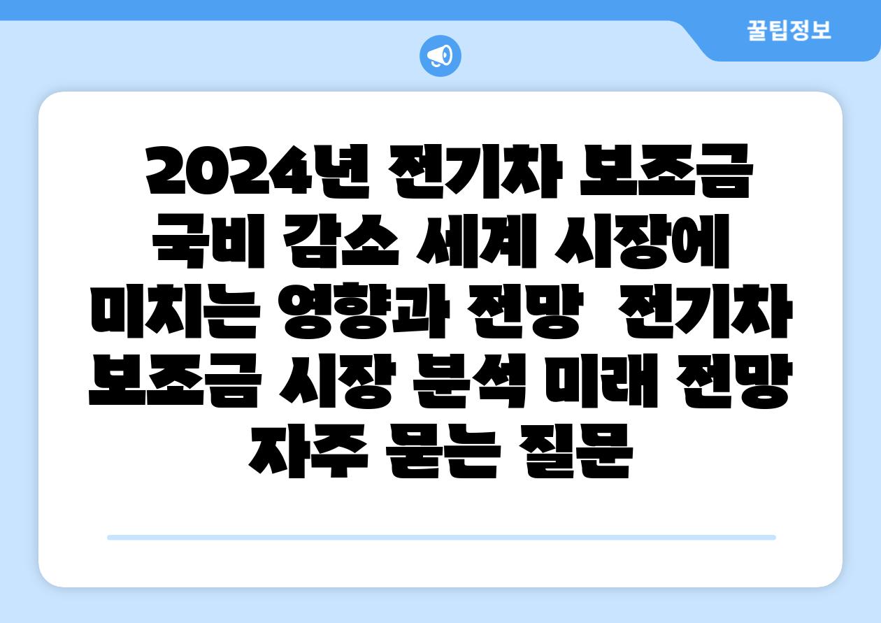 2024년 전기차 보조금 국비 감소 세계 시장에 미치는 영향과 전망 전기차 보조금 시장 분석 미래 전망 자주 묻는 질문