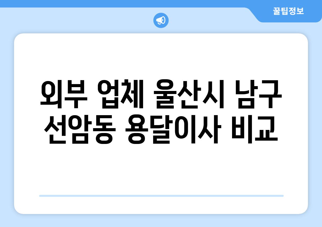 외부 업체 울산시 남구 선암동 용달이사 비교